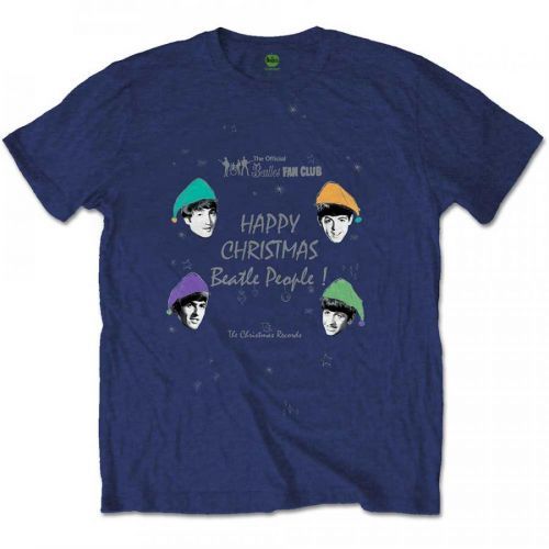 The Beatles - Tričko Happy Christmas - Muž, Unisex, Modrá, S