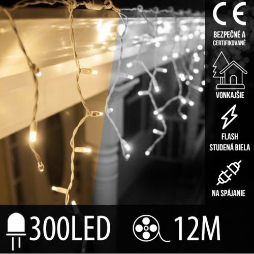 Vianočná led svetelná záclona na spájanie vonkajšia flash - 300led - 12m - teplá biela / studená biela