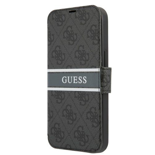GUBKP13L4GDGR Guess PU 4G Printed Stripe Book Pouzdro pro iPhone 13 Pro Grey