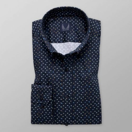 Pánska košeľa slim fit tmavomodrej farby s farebným vzorom 13133
