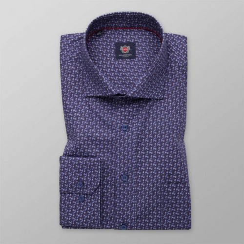 Pánska košeľa slim fit s modrým a bordovým geometrickým vzorom 13135