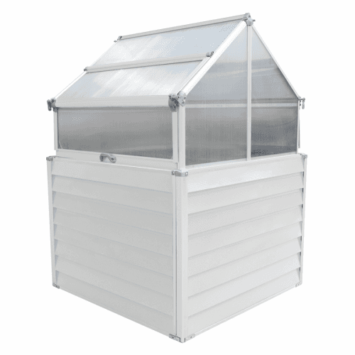 Vyvýšený záhon se stříškou, bílá, polykarbonát, 120x120x169cm, OKIT