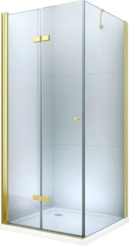 MEXEN/S - Lima sprchovací kút zalamovací 100x100 cm, sklo transparent, zlatá + vanička 856-100-100-50-00-4010