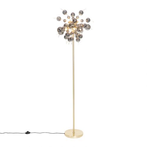 Design vloerlamp messing met smoke glas 8-lichts - Explode