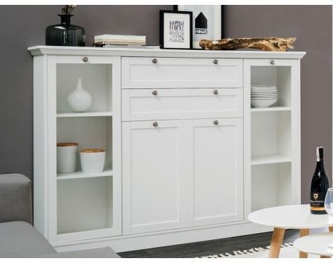 Vysoká komoda s presklením Landwood, biela%