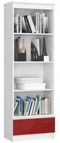 Regál Rexa 60 cm 1 šuplík a 4 police bílý/červený