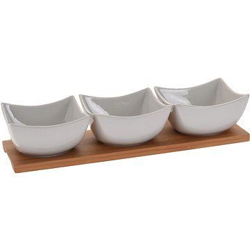 Koopman Miska servírovacia sada 4 diel. (1× bambus. tác 30×10 cm+3× miska porcelán 9,5 × 5,5 cm)