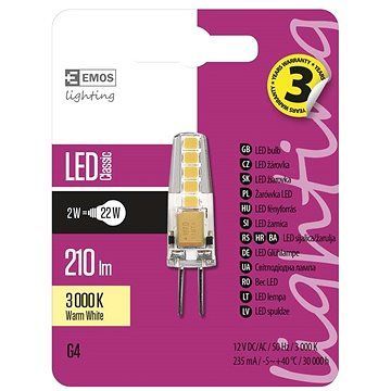 EMOS LED, žiarovka Classic JC 2 W G4, teplá biela