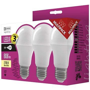 EMOS LED žiarovka Classic A60 9 W E27 teplá biela 3 ks