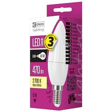 EMOS LED žiarovka Classic Candle 6 W E14 teplá biela