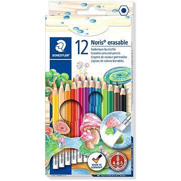 STAEDTLER „Noris Club“ Farebné pastelky s gumou, 12 farieb, šesťhranné