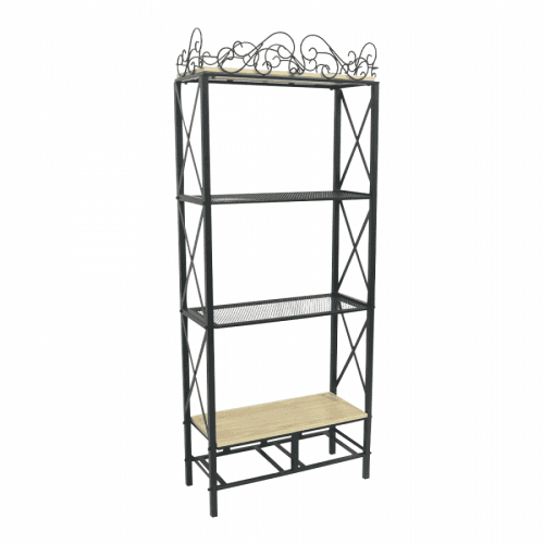 Regál, 4-policový, černá/přírodní, ILDON