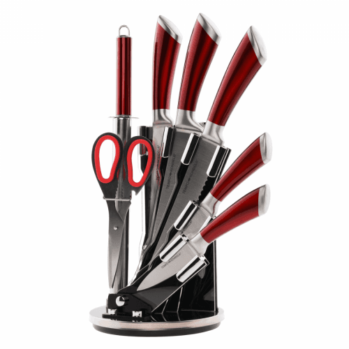 Sada nožů, set 8 ks, ve stojanu, červená, JAVED
