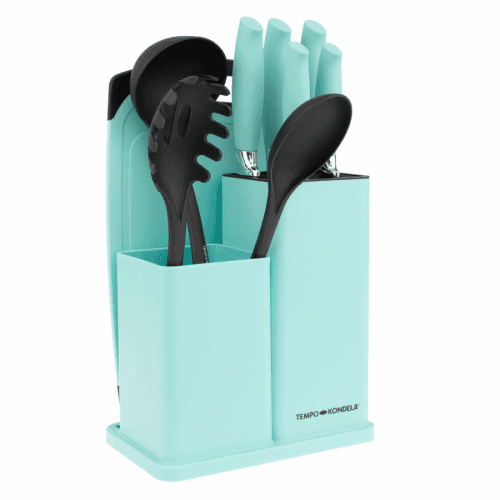 Sada nožů a kuchyňského nářadí, set 10 ks, ve stojanu, neo mint, KAHON