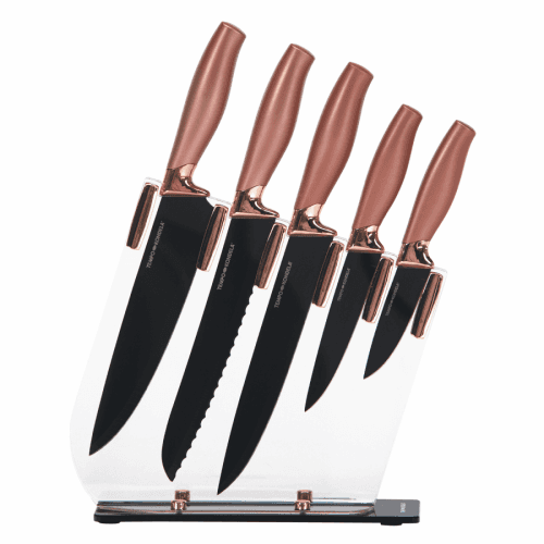 Sada nožů, set 6 ks, ve stojanu, rose gold, MALIKA