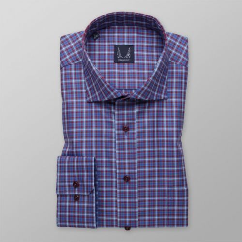 Pánska slim fit košeľa modrá s bielym a červeným károvaným vzorom 13271