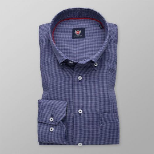 Pánska slim fit košeľa tmavomodrá s jemným károvaným vzorom 13278