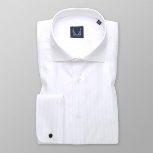 Pánska slim fit biela košeľa so vzorom herringbone 13280