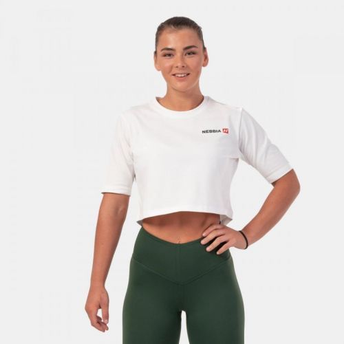 NEBBIA Dámske tričko Crop Top Minimalist Logo Cream  XS