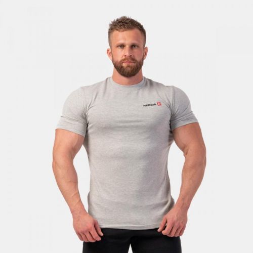 NEBBIA Pánske tričko Minimalist Logo Light Grey  M
