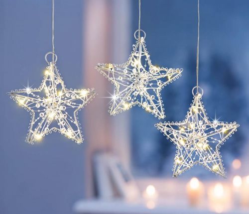 LED závesná dekorácia Perlová hviezda, 3 ks