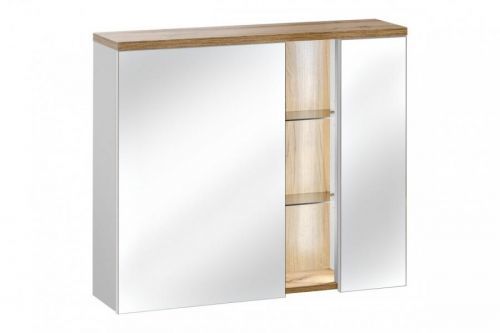 Závěsná koupelnová skříňka se zrcadlem Bahama 841 2D alpská bílá/dub votan