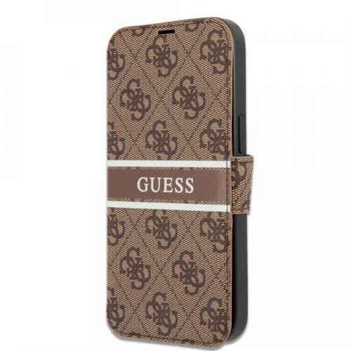 GUBKP13S4GDBR Guess PU 4G Printed Stripe Book Pouzdropro iPhone 13 Mini Brown