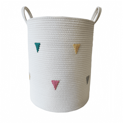 Pletený koš, bílá/barevný vzor, 35x45 cm, PRAJA