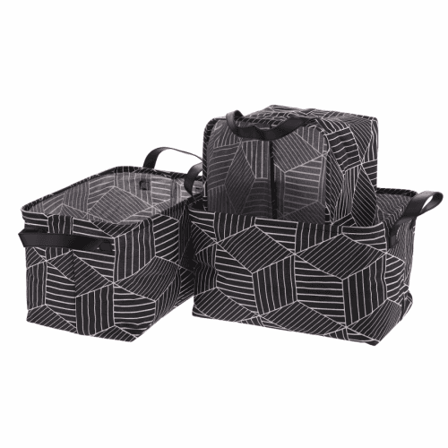 Látkové košíky s oušky, set 3 ks, černá, YARA