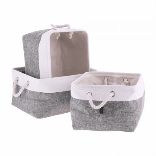 Látkové košíky, set 3 ks, šedá/bílá, KENDAL