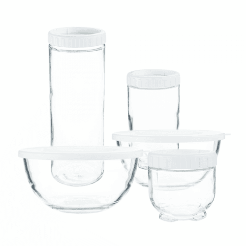 Skleněné dózy, set 5 ks, s víčkem, sklo/plast, MAMMA MIA