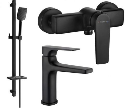 MEXEN/S - Lynx DQ62 SET umývadlová batéria + sprchová s príslušenstvom, čierna 745904DQ62-70