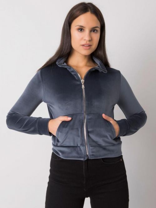 RUE PARIS Tmavosivá velúrová mikina na zips S / M