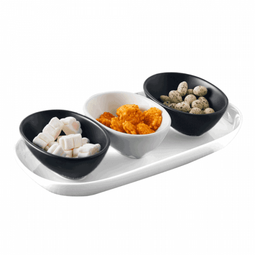 Sada 3 ks misek na podnose, bílá / černá, WALA