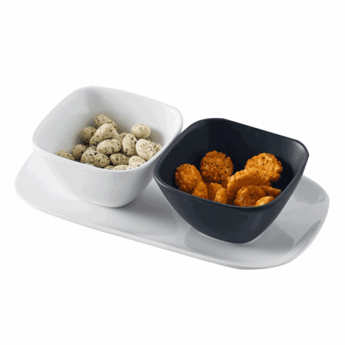 Sada 2 ks misek na podnose, bílá / černá, JUTTA