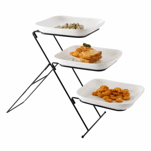 Třípatrový etažér, bílá / černá, DEDRA