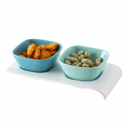 Sada 2 ks misek na podnose, bílá / modrá / tyrkysová, ERBA