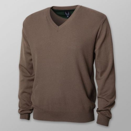 Pánsky sveter hnedo-sivej farby s výstrihom do V 13315