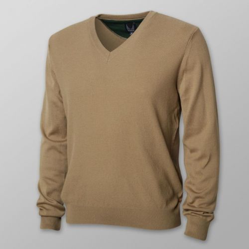 Pánsky sveter olivovej farby s výstrihom do V 13316