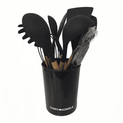 Sada kuchyňského náčiní, 11 ks, se stojanem, černá, SALVA