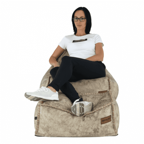 Sedací vak s taburetem, sivohnedá- TAUPE látka, FOLAN