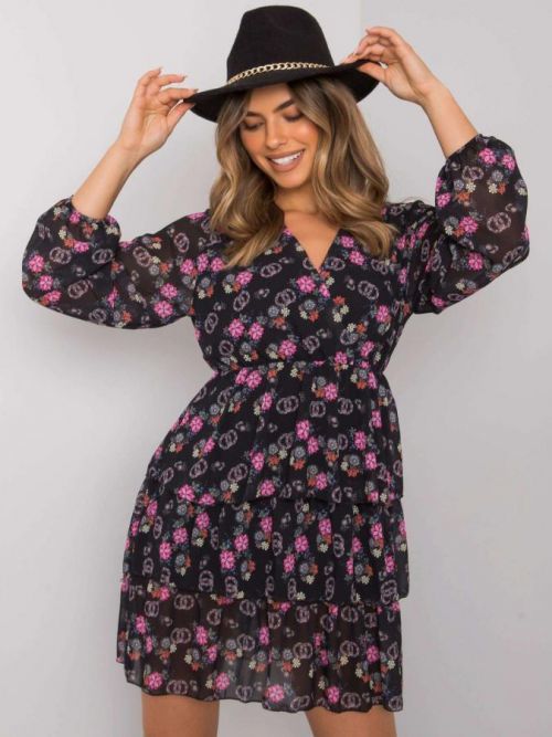 RUE PARIS Čierne dámske šaty s potlačami S / M