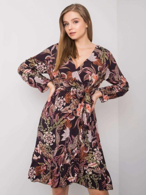 OCH BELLA Čierne šaty s obálkovým výstrihom jedna veľkosť