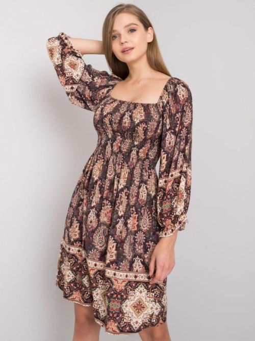 OCH BELLA Tmavo hnedé vzorované šaty jedna veľkosť