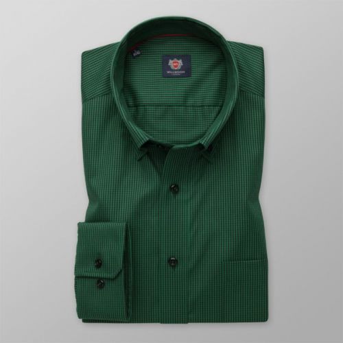 Pánska košeľa slim fit so zeleno-čiernym károvaným vzorom 13333