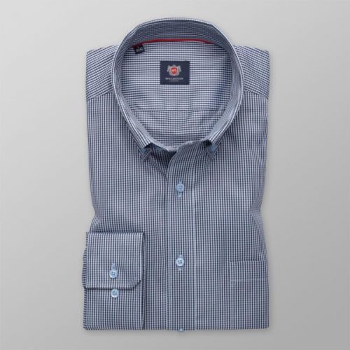 Pánska košeľa slim fit tmavomodrej farby s károvaným vzorom 13337