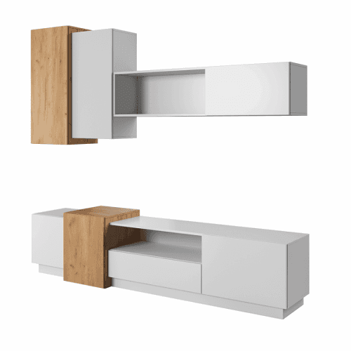 KONDELA Obývacia stena, biela/dub craft zlatý, TRIO