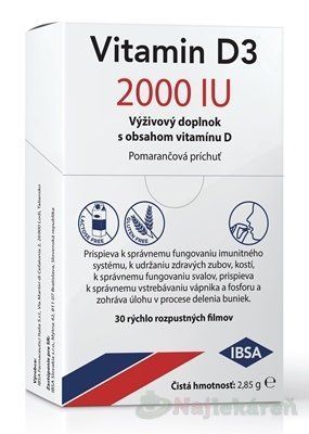 IBSA Vitamin D3 2000 IU s pomarančovou príchuťou, 30 ks