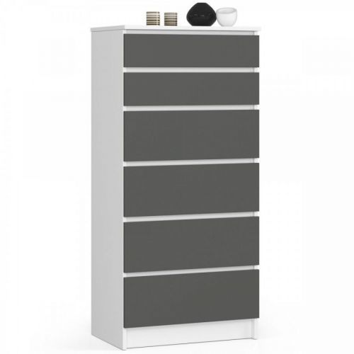 Komoda Kuba 60 cm - 6 zásuviek I biela/grafit