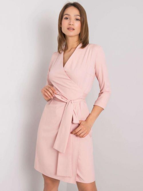 Zaprášené ružové dámske šaty s kravatou 36